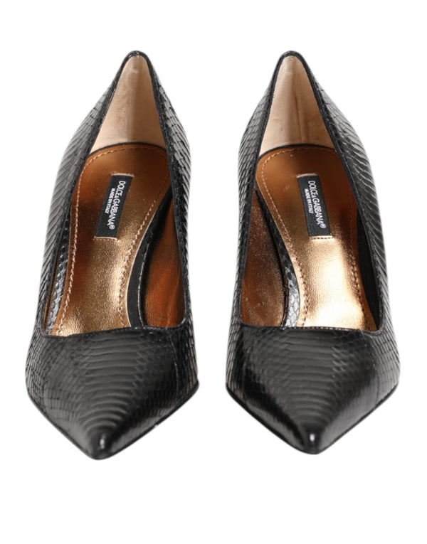 Schwarze Exotische Leder Stiletto Pumps Schuhe