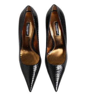 Schwarze Exotische Leder Stiletto Pumps Schuhe
