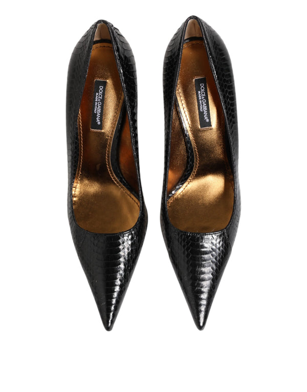 Schwarze Exotische Leder Stiletto Pumps Schuhe