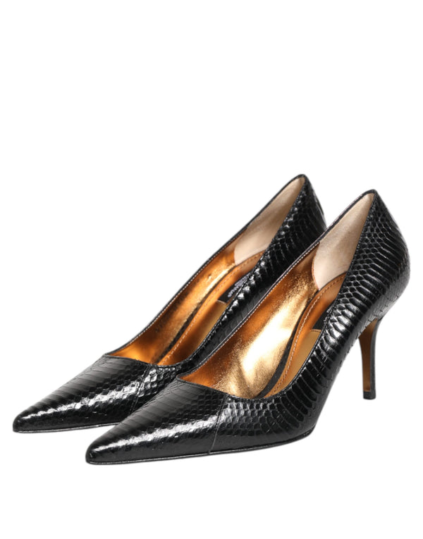 Schwarze Exotische Leder Stiletto Pumps Schuhe