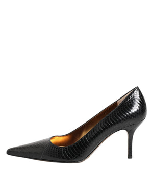 Schwarze Exotische Leder Stiletto Pumps Schuhe
