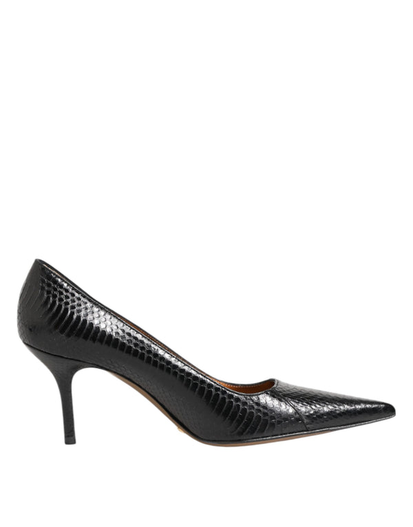 Schwarze Exotische Leder Stiletto Pumps Schuhe
