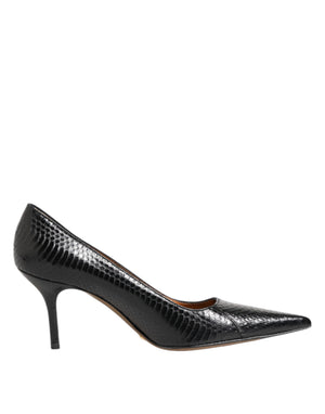 Schwarze Exotische Leder Stiletto Pumps Schuhe
