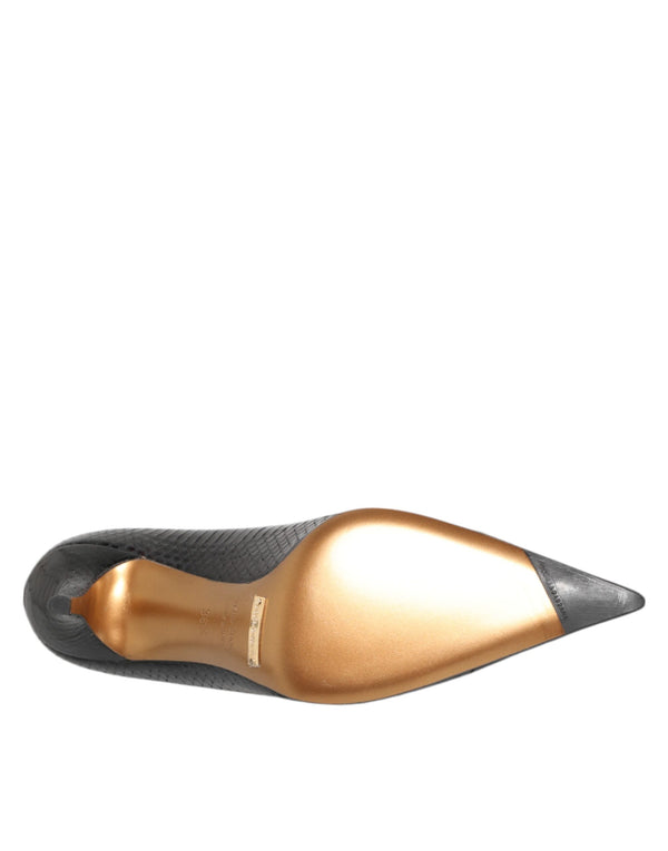 Schwarze Exotische Leder Stiletto Pumps Schuhe