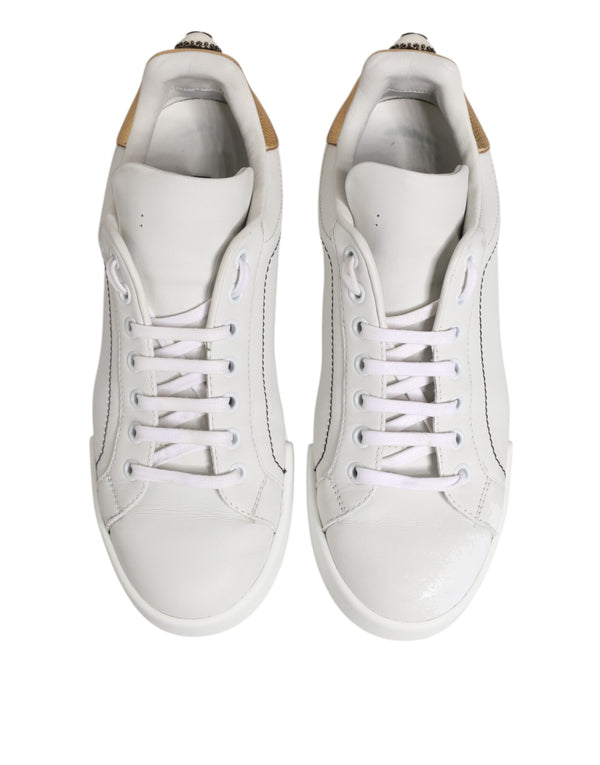 Weiß Gold Leder Low Top Sneakers Schuhe
