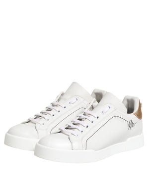 Weiß Gold Leder Low Top Sneakers Schuhe