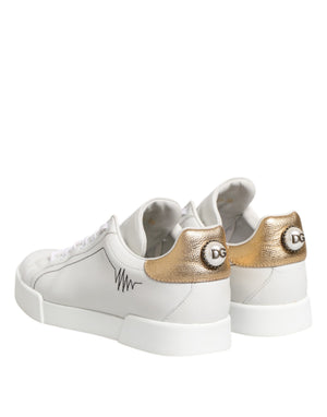 Weiß Gold Leder Low Top Sneakers Schuhe