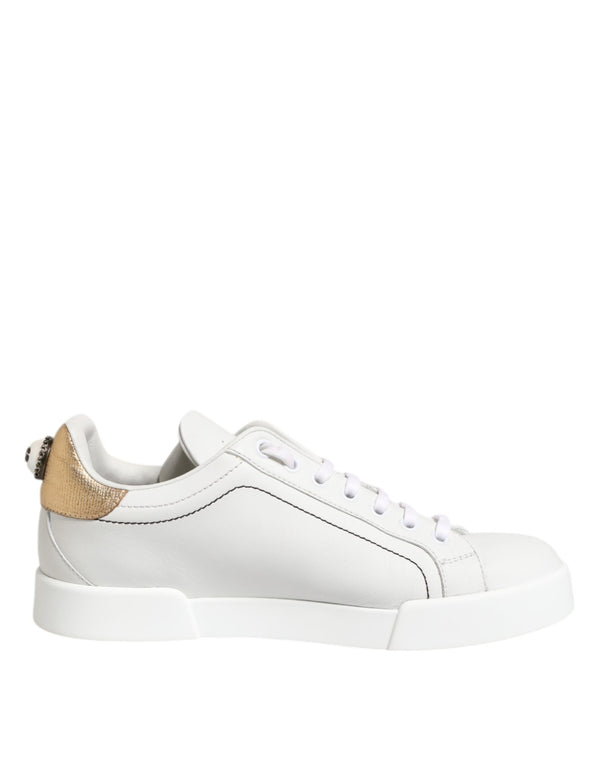 Weiß Gold Leder Low Top Sneakers Schuhe