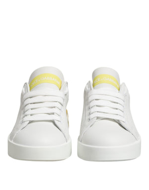 Weiß Gelb Leder Low Top Turnschuhe Schuhe