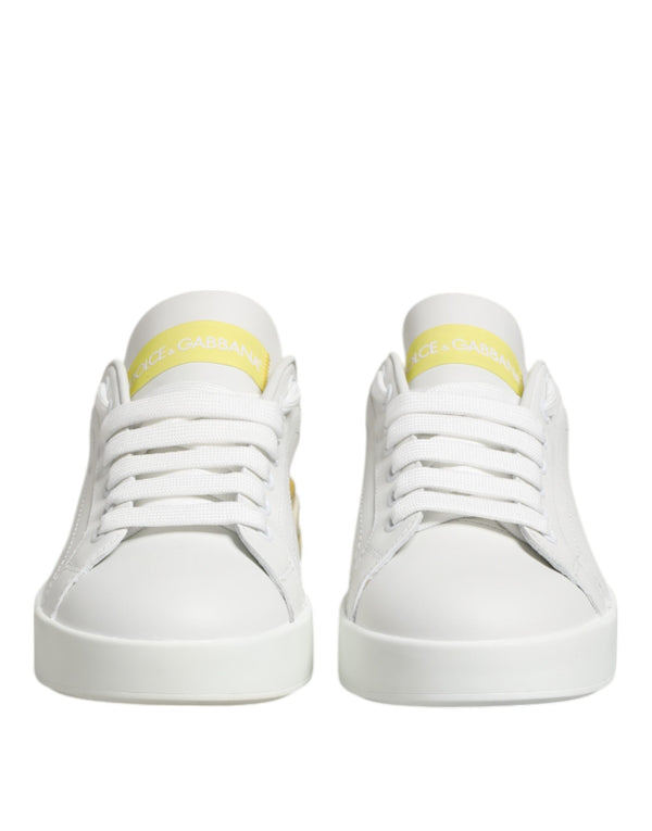 Weiß Gelb Leder Low Top Turnschuhe Schuhe