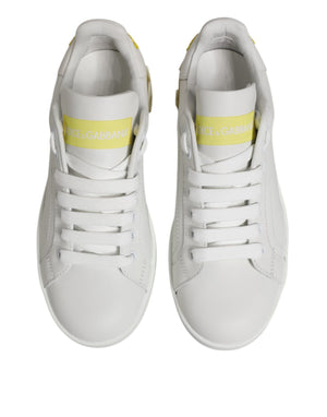 Weiß Gelb Leder Low Top Turnschuhe Schuhe