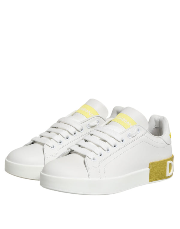 Weiß Gelb Leder Low Top Turnschuhe Schuhe