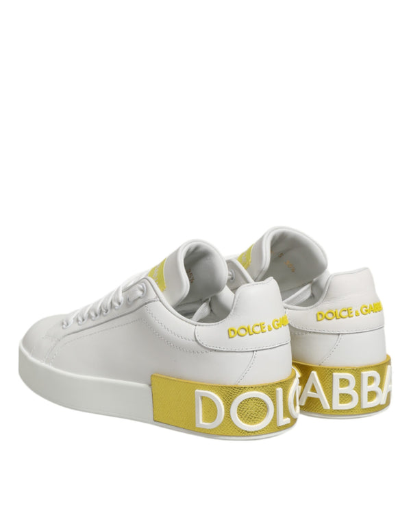 Weiß Gelb Leder Low Top Turnschuhe Schuhe