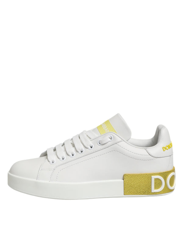 Weiß Gelb Leder Low Top Turnschuhe Schuhe