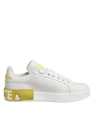 Weiß Gelb Leder Low Top Turnschuhe Schuhe