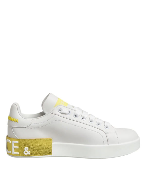 Weiß Gelb Leder Low Top Turnschuhe Schuhe