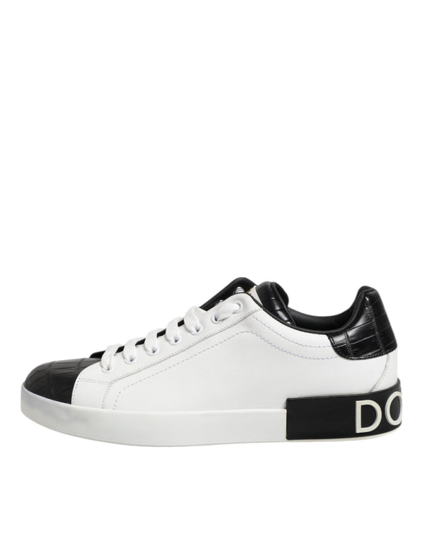 Weiß Schwarz Leder Portofino Sneaker Schuhe