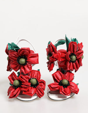 Weiß Rot Floral Detailing Sandalen Schuhe