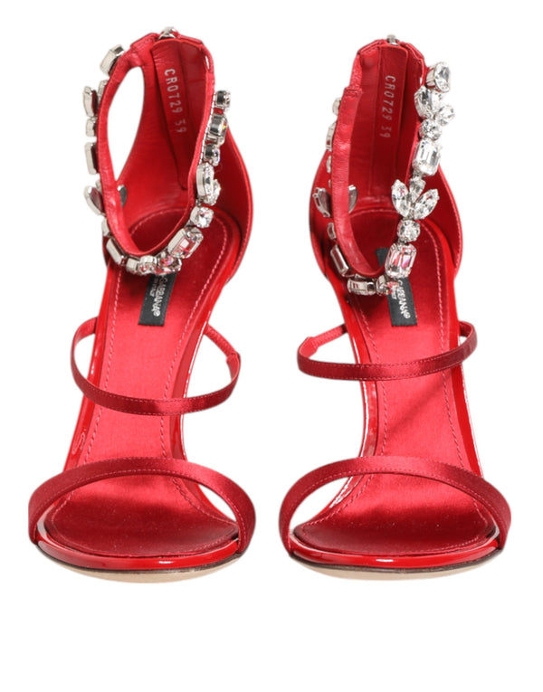 Rot Satin Kristalle Keira Sandalen Heels Schuhe