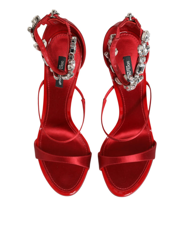 Rot Satin Kristalle Keira Sandalen Heels Schuhe