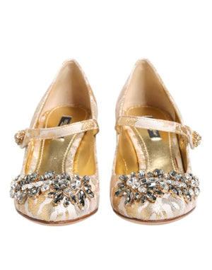 Gold Jacquard Kristall Mary Janes Pumps Schuhe