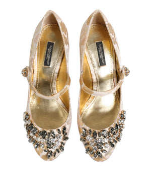 Gold Jacquard Kristall Mary Janes Pumps Schuhe