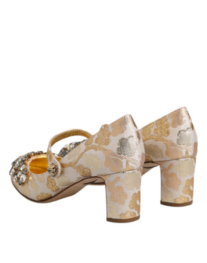 Gold Jacquard Kristall Mary Janes Pumps Schuhe