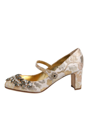 Gold Jacquard Kristall Mary Janes Pumps Schuhe
