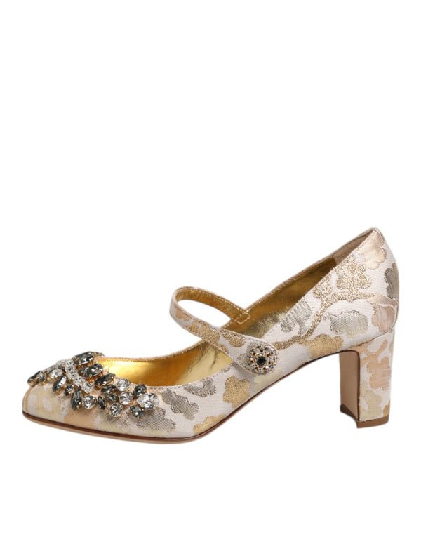 Gold Jacquard Kristall Mary Janes Pumps Schuhe
