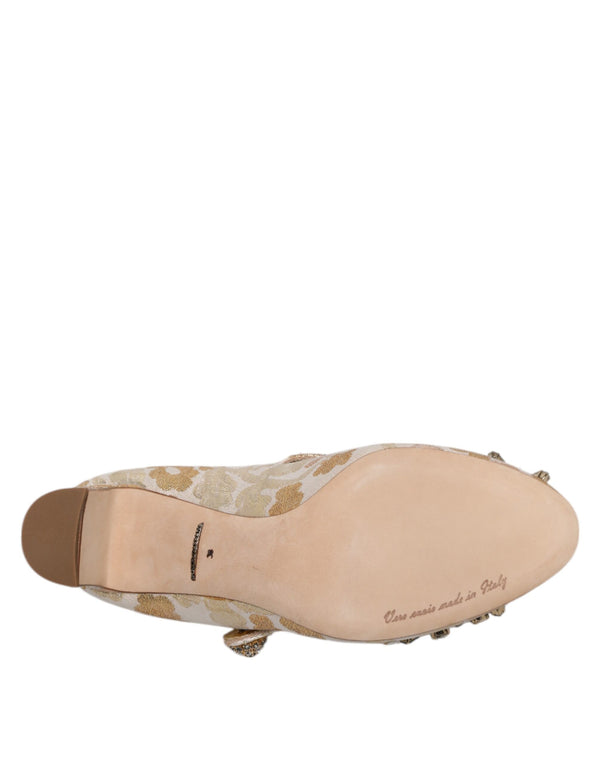 Gold Jacquard Kristall Mary Janes Pumps Schuhe