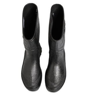 Metallic Schwarz Pull On Regen Stiefel Männer Schuhe