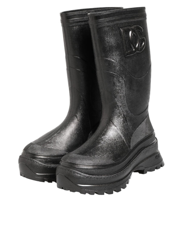 Metallic Schwarz Pull On Regen Stiefel Männer Schuhe