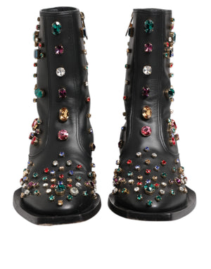 Schwarz Crystal Cowboy Leder Männer Stiefel Schuhe