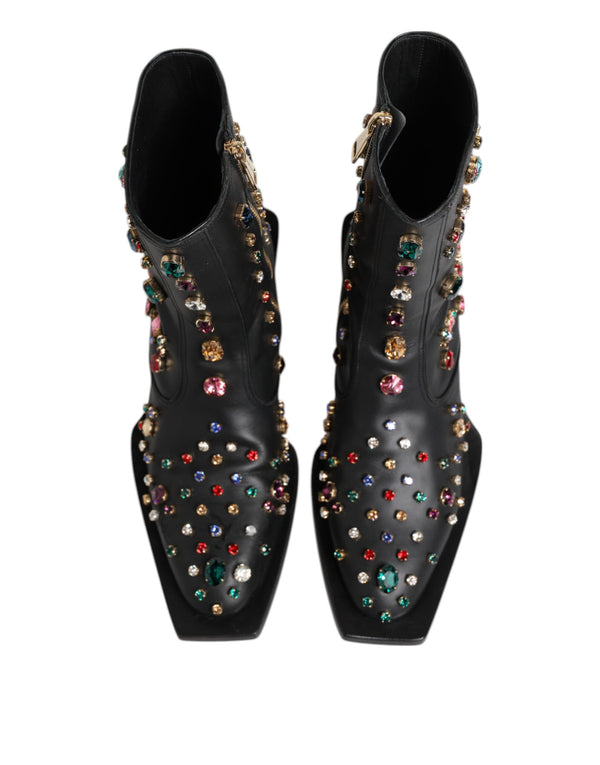 Schwarz Crystal Cowboy Leder Männer Stiefel Schuhe
