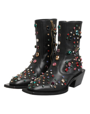 Schwarz Crystal Cowboy Leder Männer Stiefel Schuhe