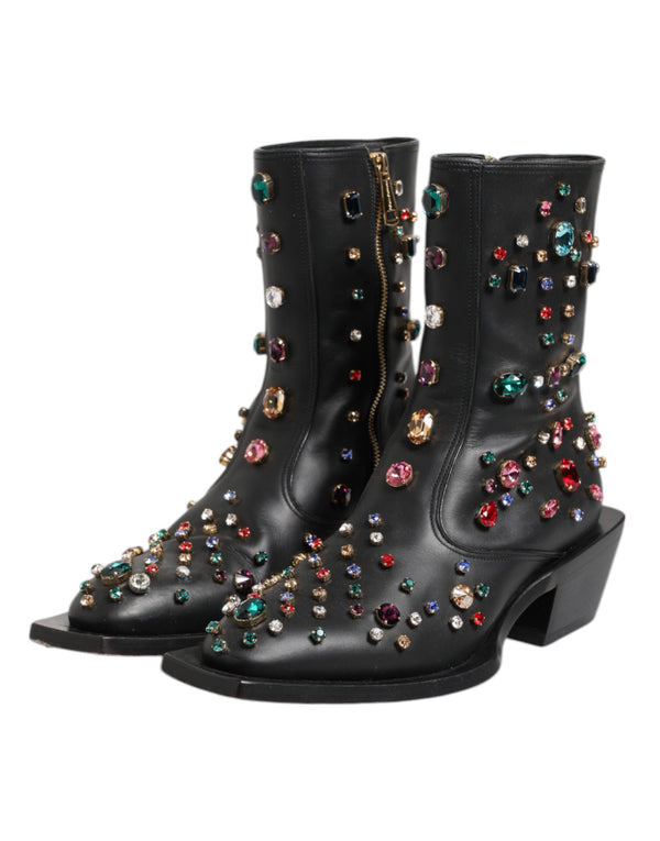 Schwarz Crystal Cowboy Leder Männer Stiefel Schuhe