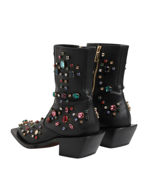 Schwarz Crystal Cowboy Leder Männer Stiefel Schuhe