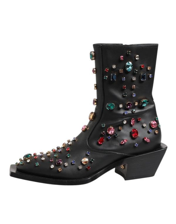 Schwarz Crystal Cowboy Leder Männer Stiefel Schuhe