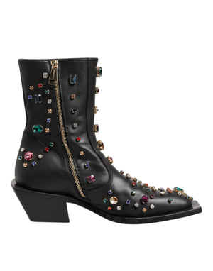 Schwarz Crystal Cowboy Leder Männer Stiefel Schuhe