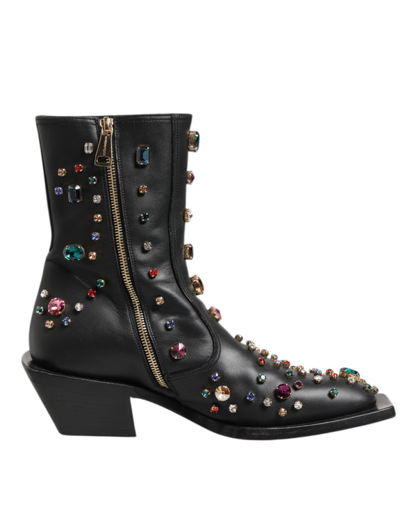 Schwarz Crystal Cowboy Leder Männer Stiefel Schuhe