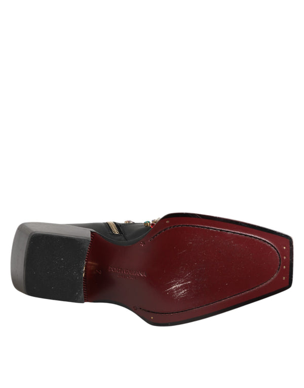 Schwarz Crystal Cowboy Leder Männer Stiefel Schuhe