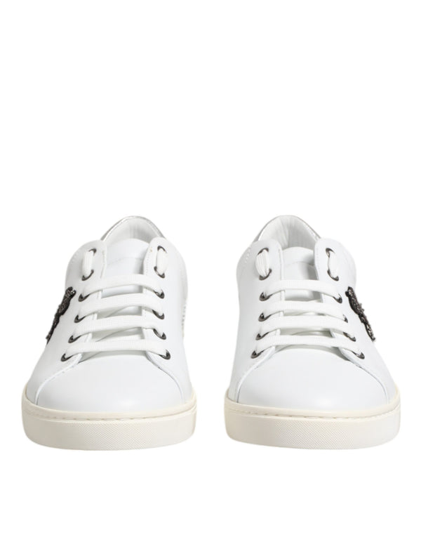 Weiß Crown Bee Leder Low Top Turnschuhe Schuhe