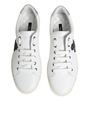 Weiß Crown Bee Leder Low Top Turnschuhe Schuhe