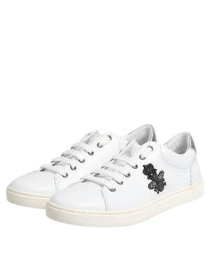 Weiß Crown Bee Leder Low Top Turnschuhe Schuhe