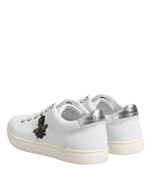 Weiß Crown Bee Leder Low Top Turnschuhe Schuhe
