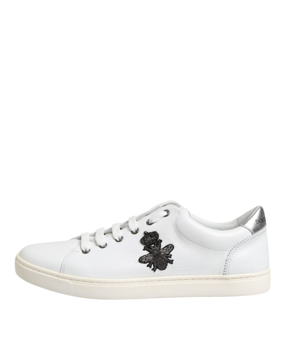 Weiß Crown Bee Leder Low Top Turnschuhe Schuhe