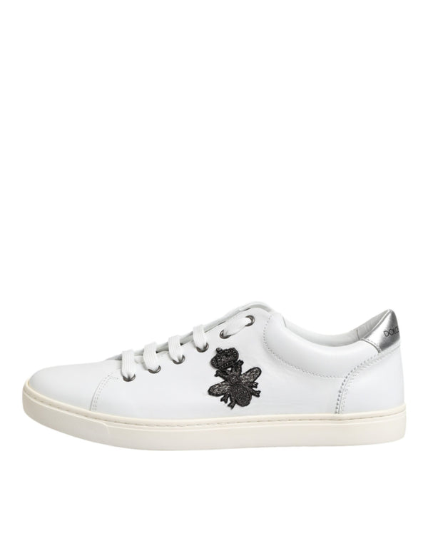 Weiß Crown Bee Leder Low Top Turnschuhe Schuhe