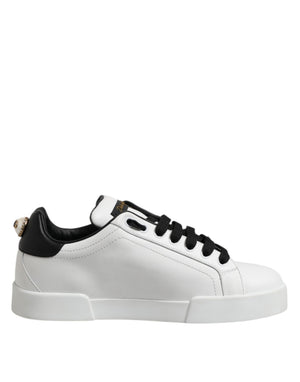 Weiß Leder Portofino Lace Up Turnschuhe