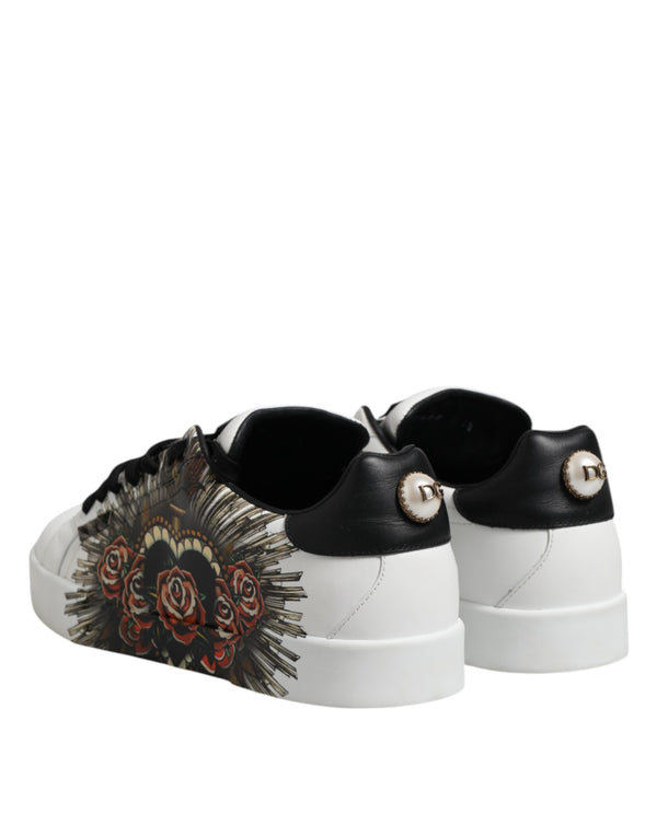 Weiß Leder Portofino Lace Up Turnschuhe
