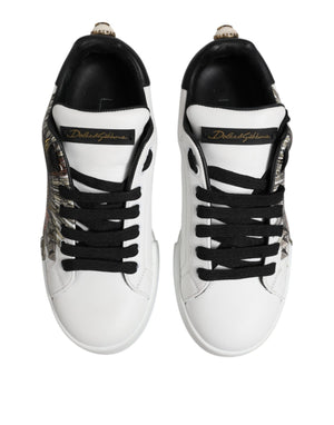 Weiß Leder Portofino Lace Up Turnschuhe